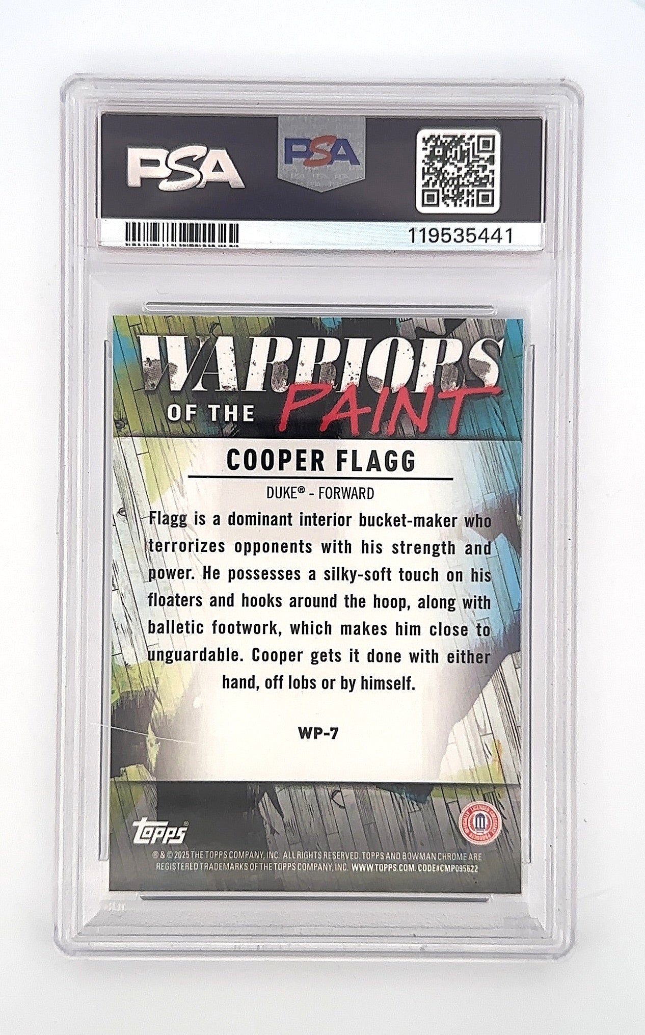 2024 Bowman Chrome University Warriors of the Paint Cooper Flagg #WP-7 PSA 10 — back