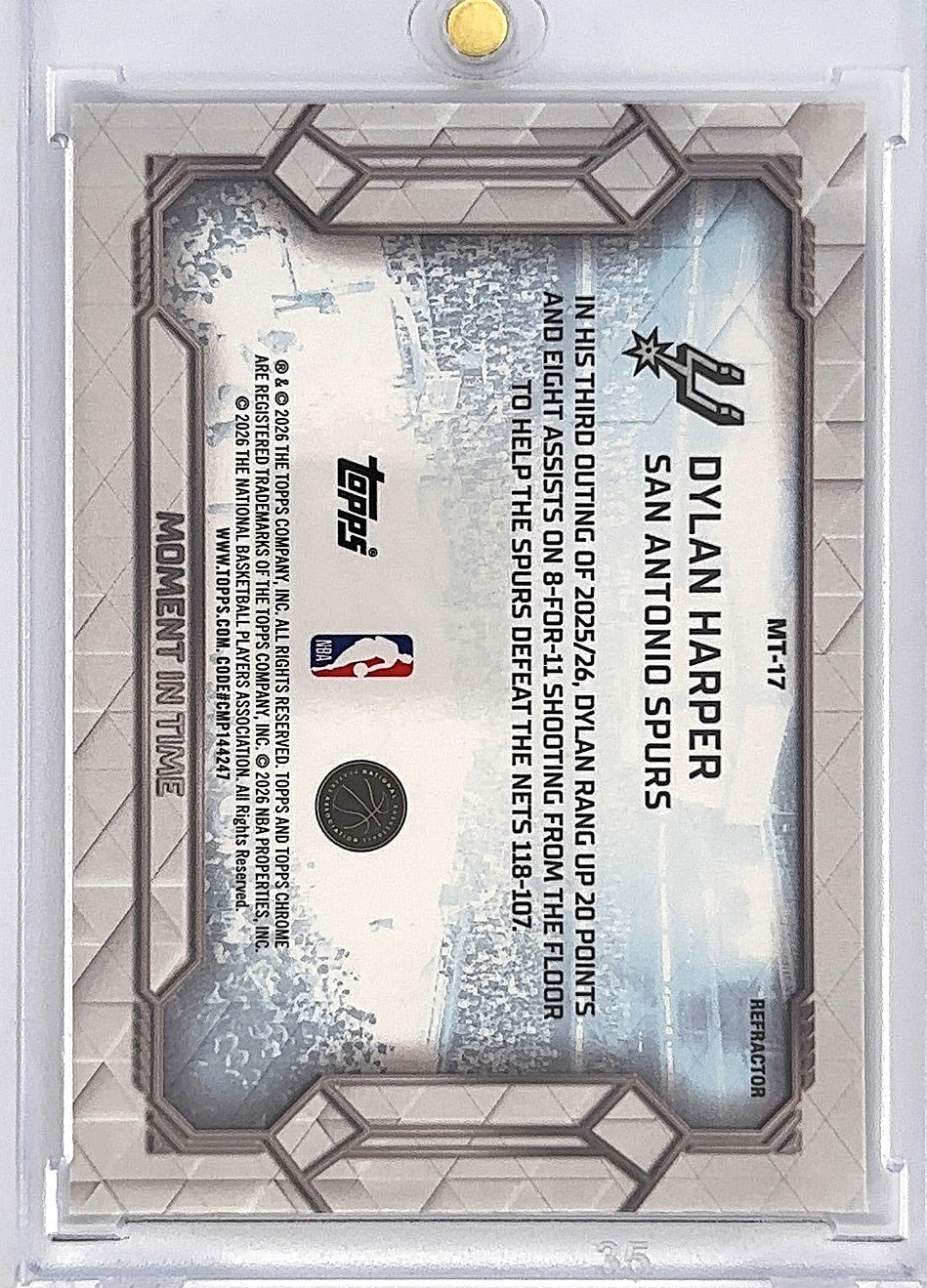 2025 Topps Chrome Update Moment In Time Dylan Harper [Refractor] #MT-17 — back