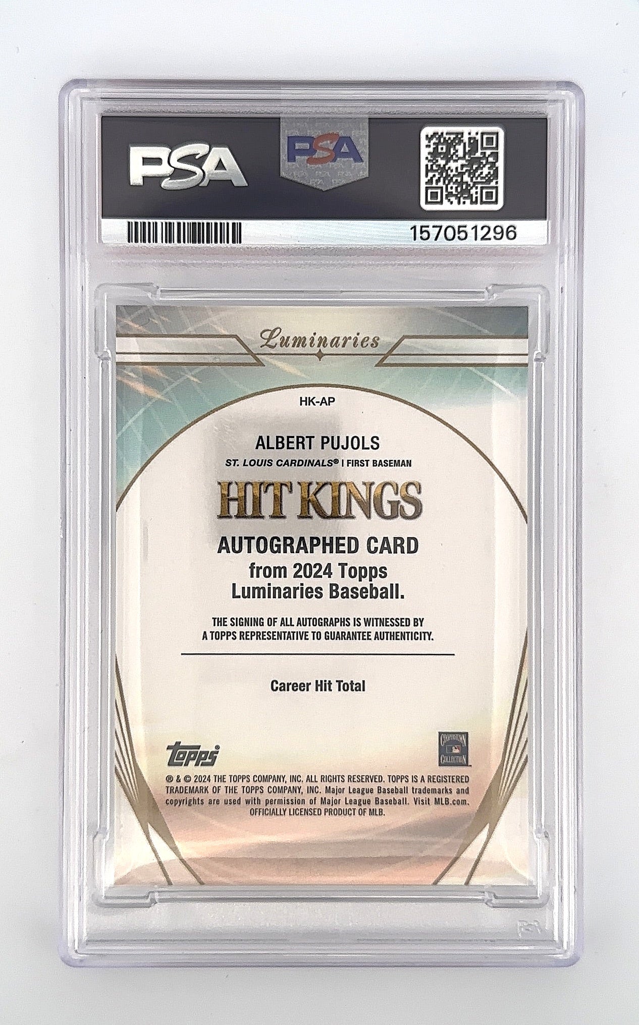 2024 Topps Luminaries Hit Kings Autograph Albert Pujols #HK-AP PSA 9 — back