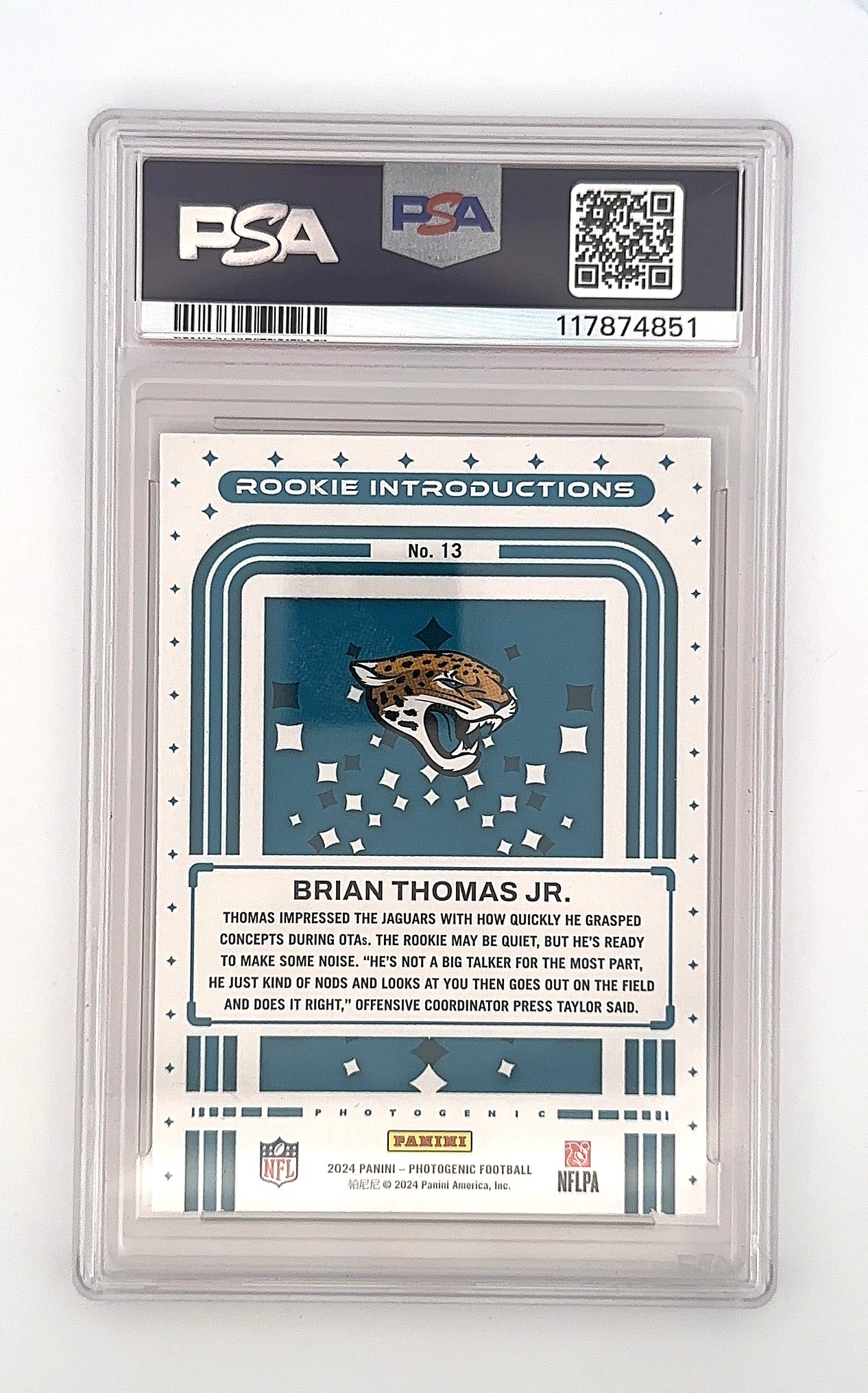 2024 Panini Photogenic Rookie Introductions Brian Thomas Jr. [Red] #13 PSA 9 — back