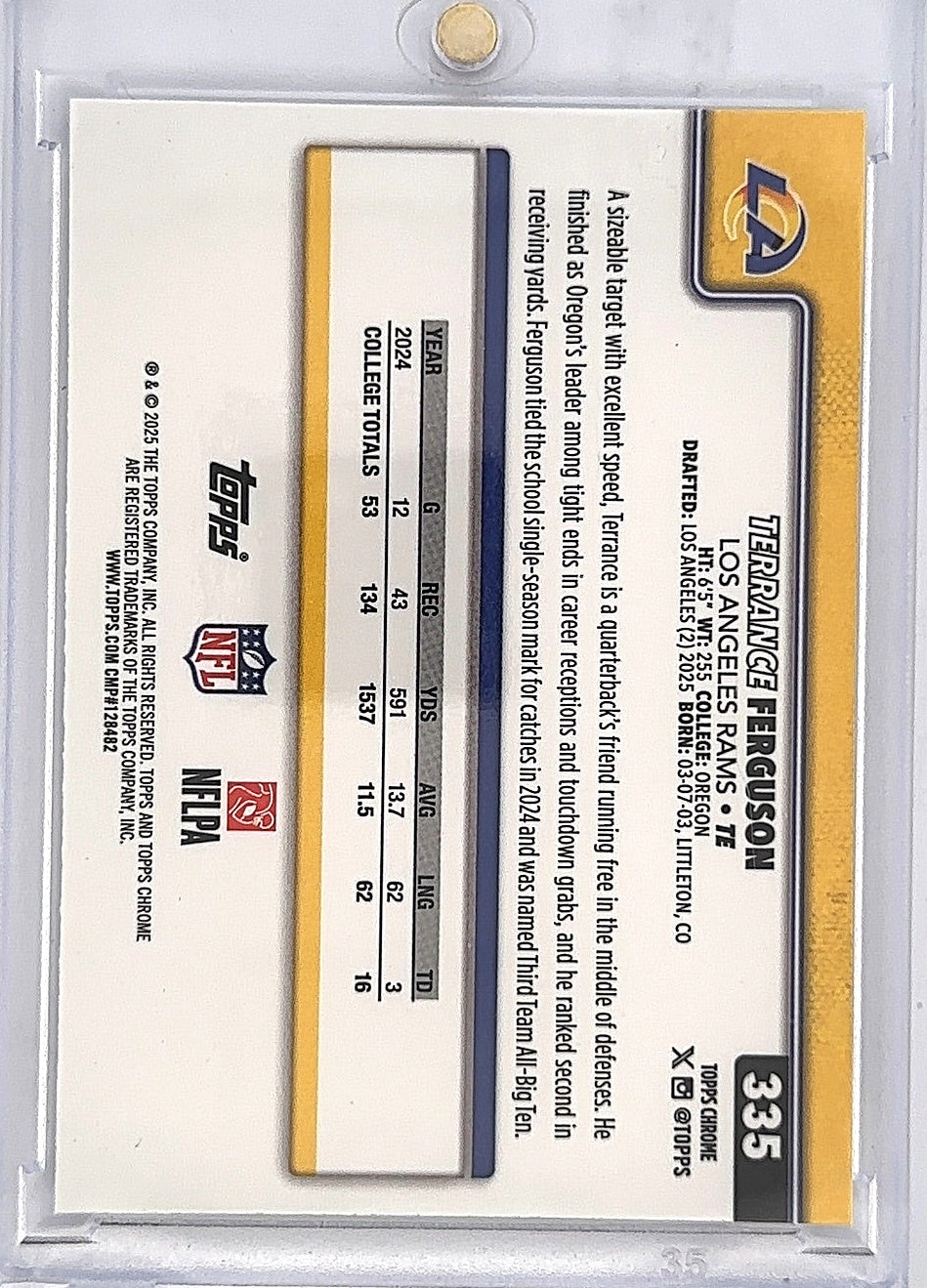 2025 Topps Chrome Terrance Ferguson [Lightboard Logo Variation] #335 — back