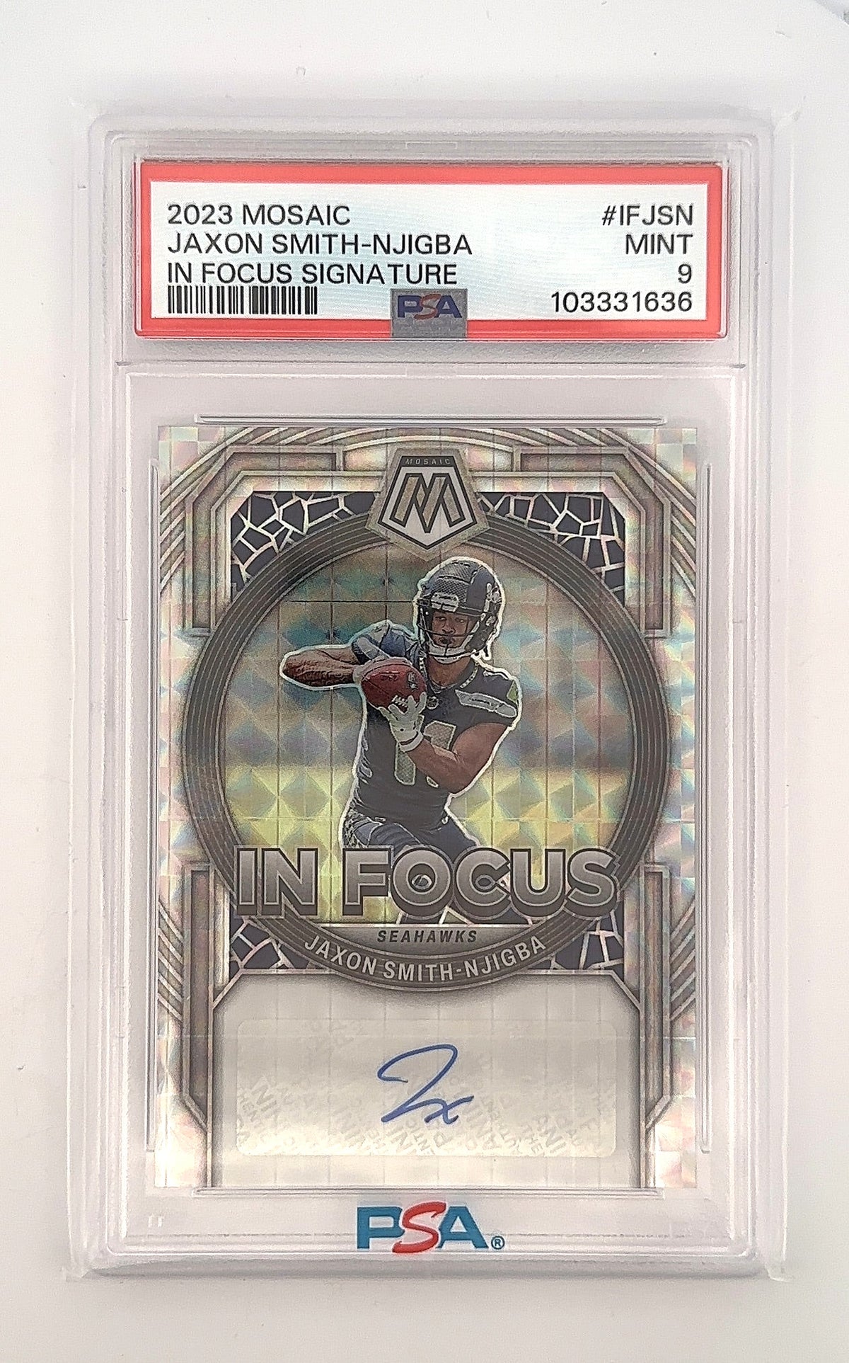 Jaxon Smith Njigba In Focus Signature 2023 Mosaic PSA MINT 9 — front