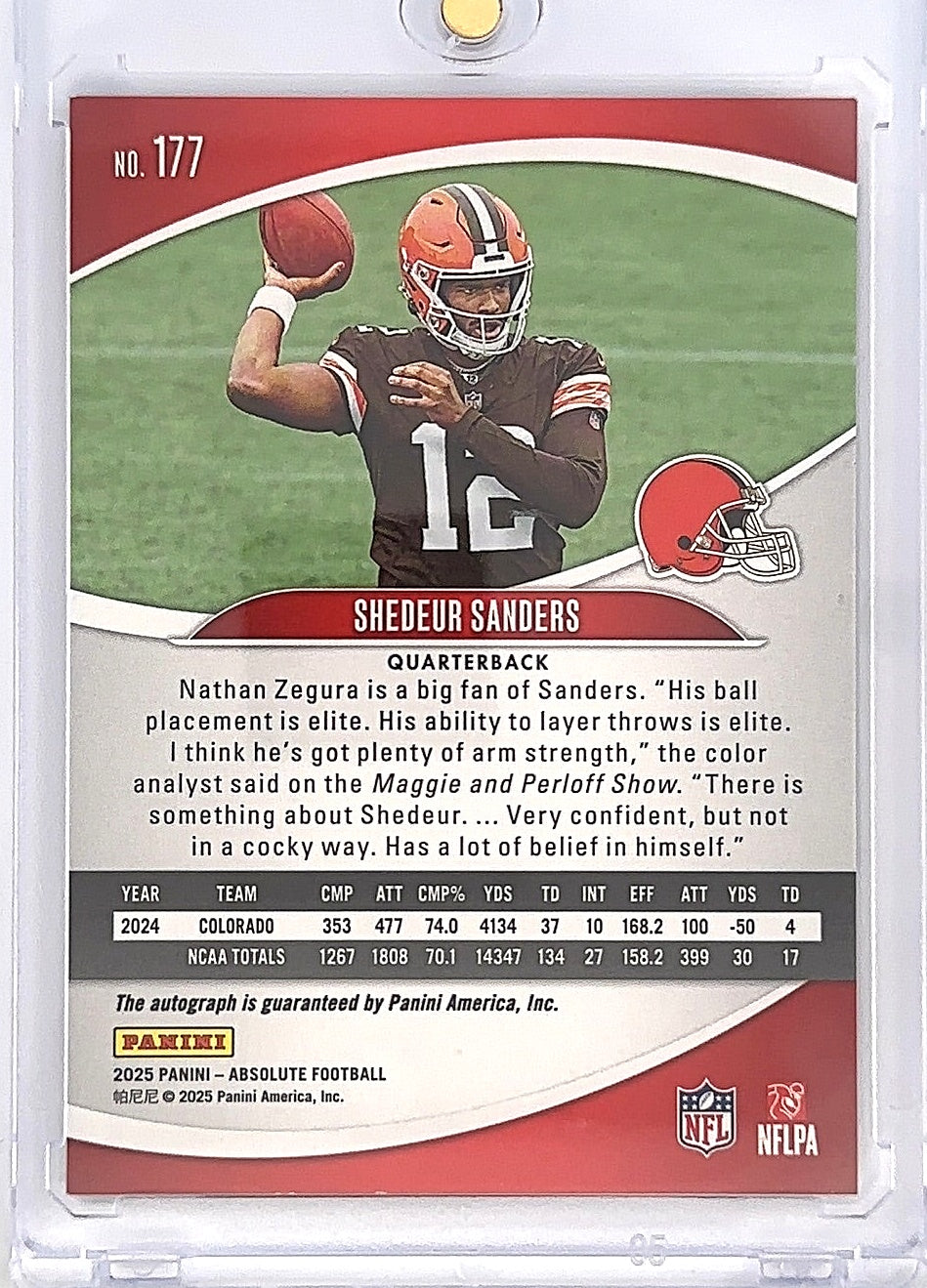 2025 Panini Absolute Signature Shedeur Sanders RC #177 — back
