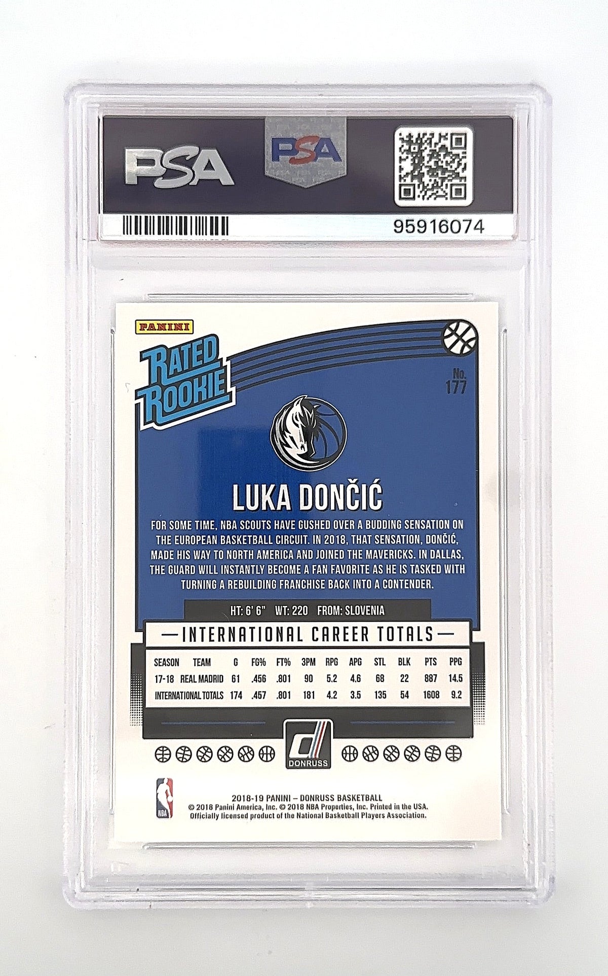 2018 Panini Donruss Luka Doncic #177 PSA 10 — back