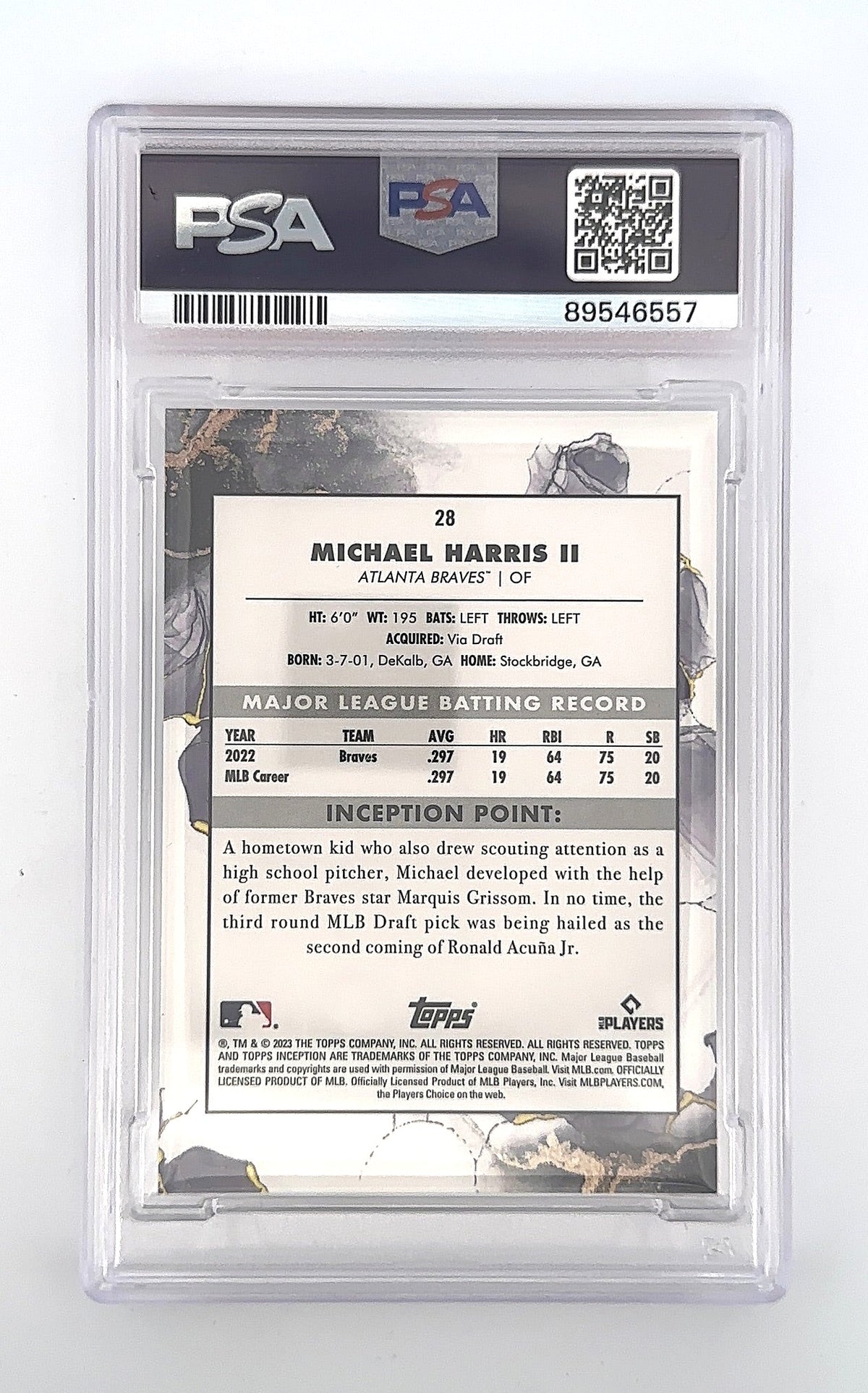 2023 Topps Inception Michael Harris II #28 PSA 10 — back