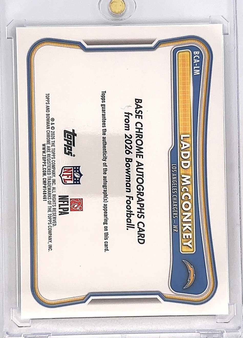 2026 Bowman Chrome Autograph NFL Ladd McConkey [Purple Refractor] #BCA-LM — back
