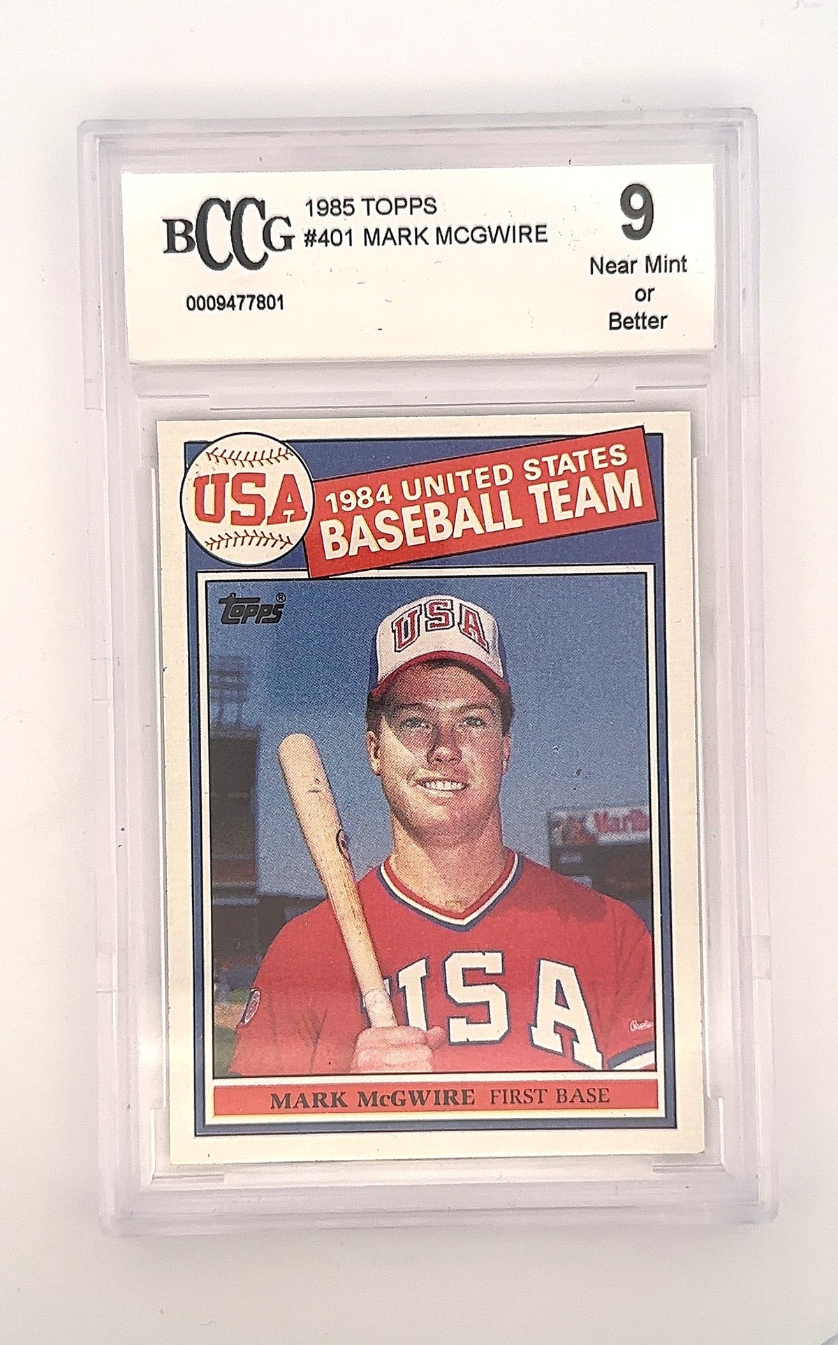 1985 Topps Mark McGwire #401 BCCG 9 — front
