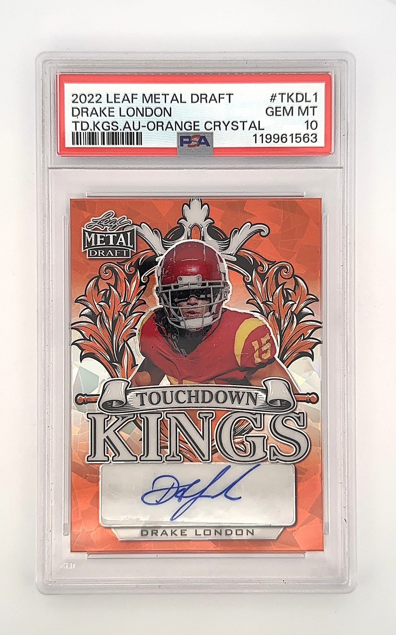 Drake London Leaf Metal Touchdown Kings Auto /4 PSA GEM MT 10 — front