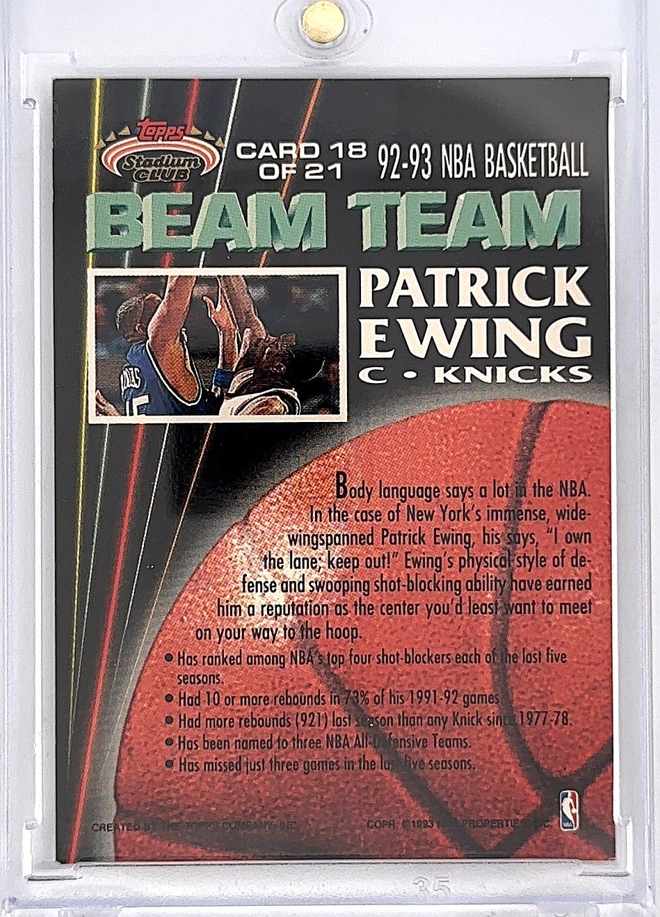 1992 Stadium Club Beam Team Patrick Ewing #18 — back