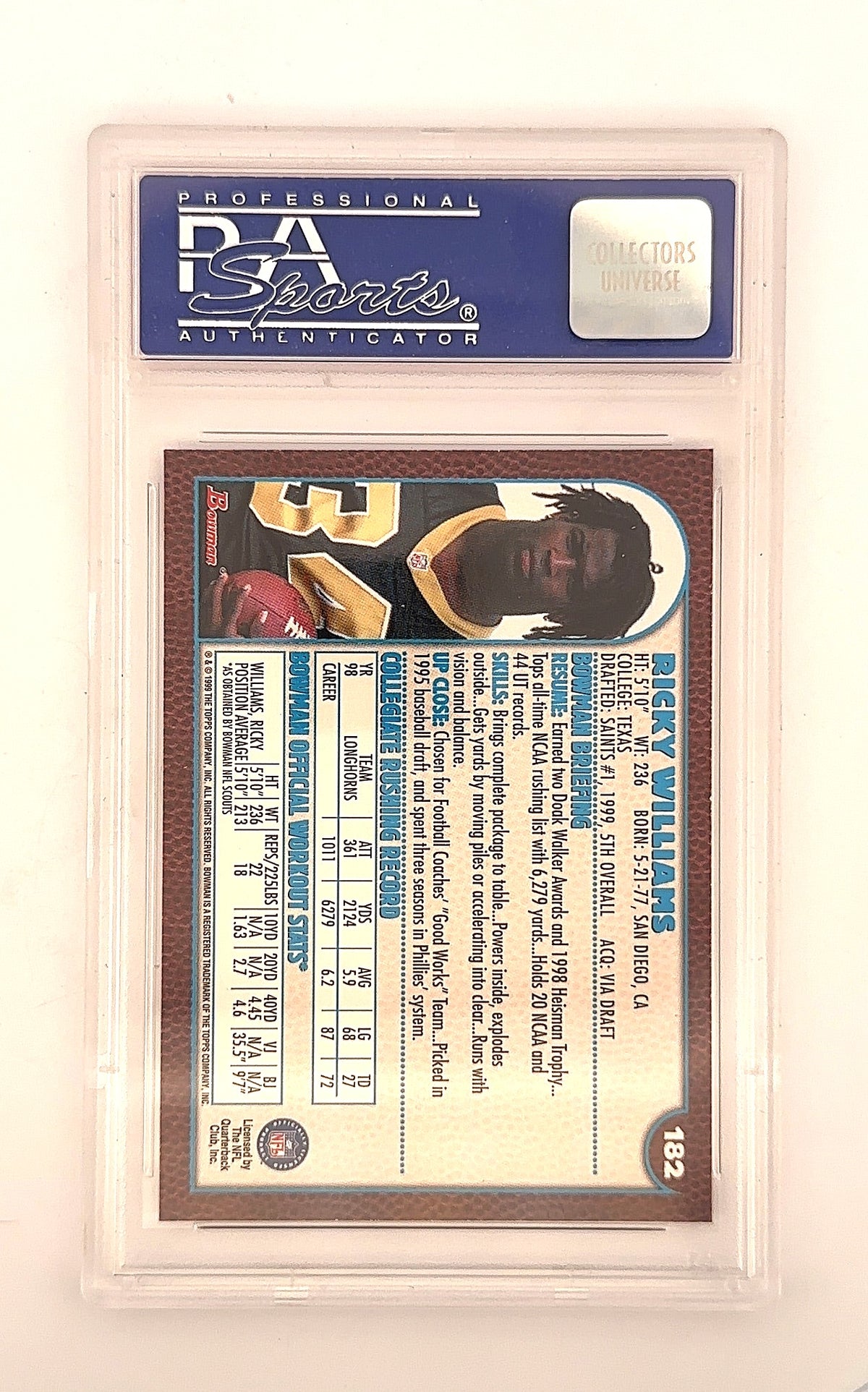 1999 Bowman Ricky Williams [Interstate] #182 PSA 9 — back