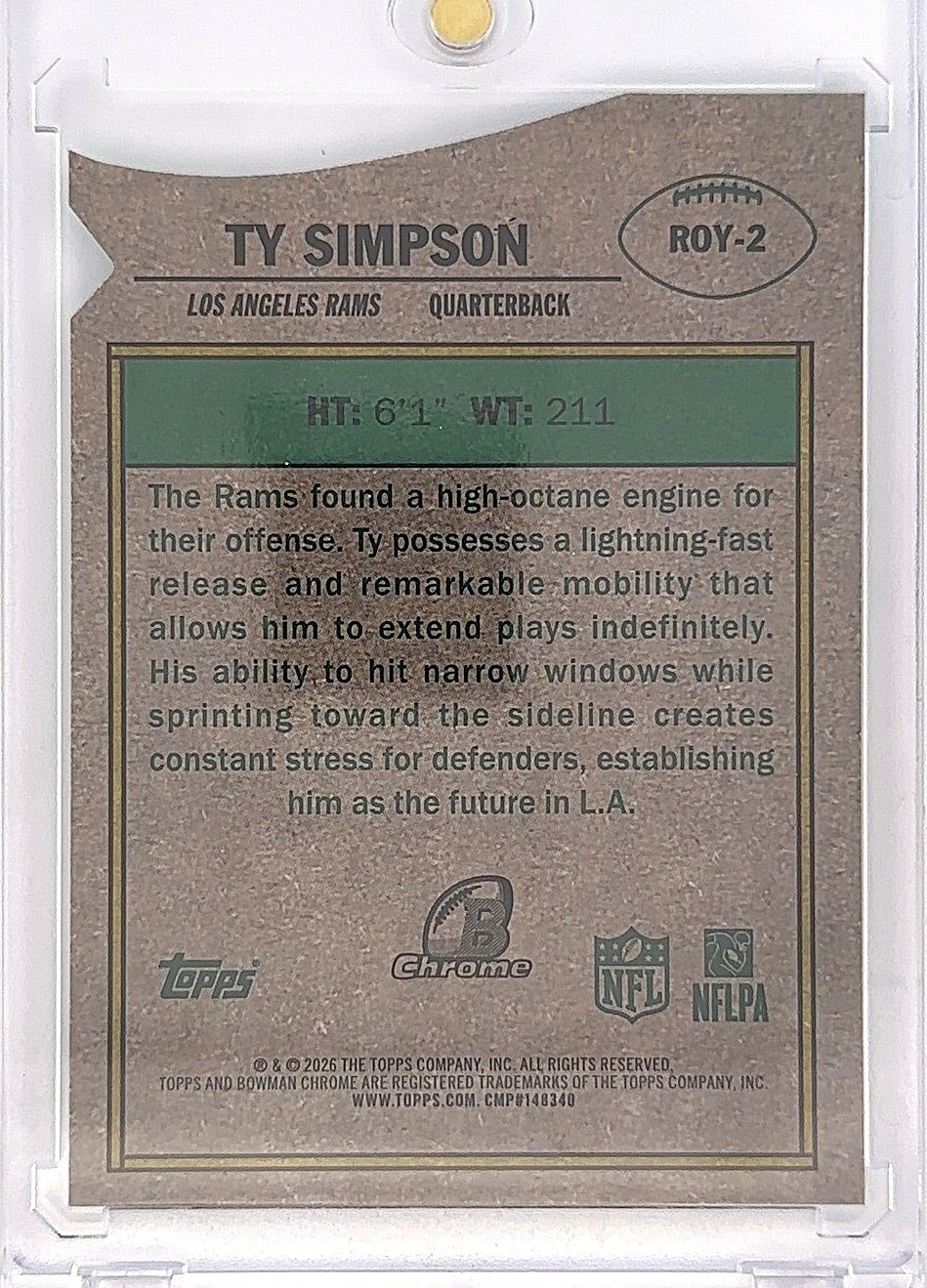 2026 Bowman ROY Favorites Ty Simpson [Aqua Refractor] #ROY-2 — back