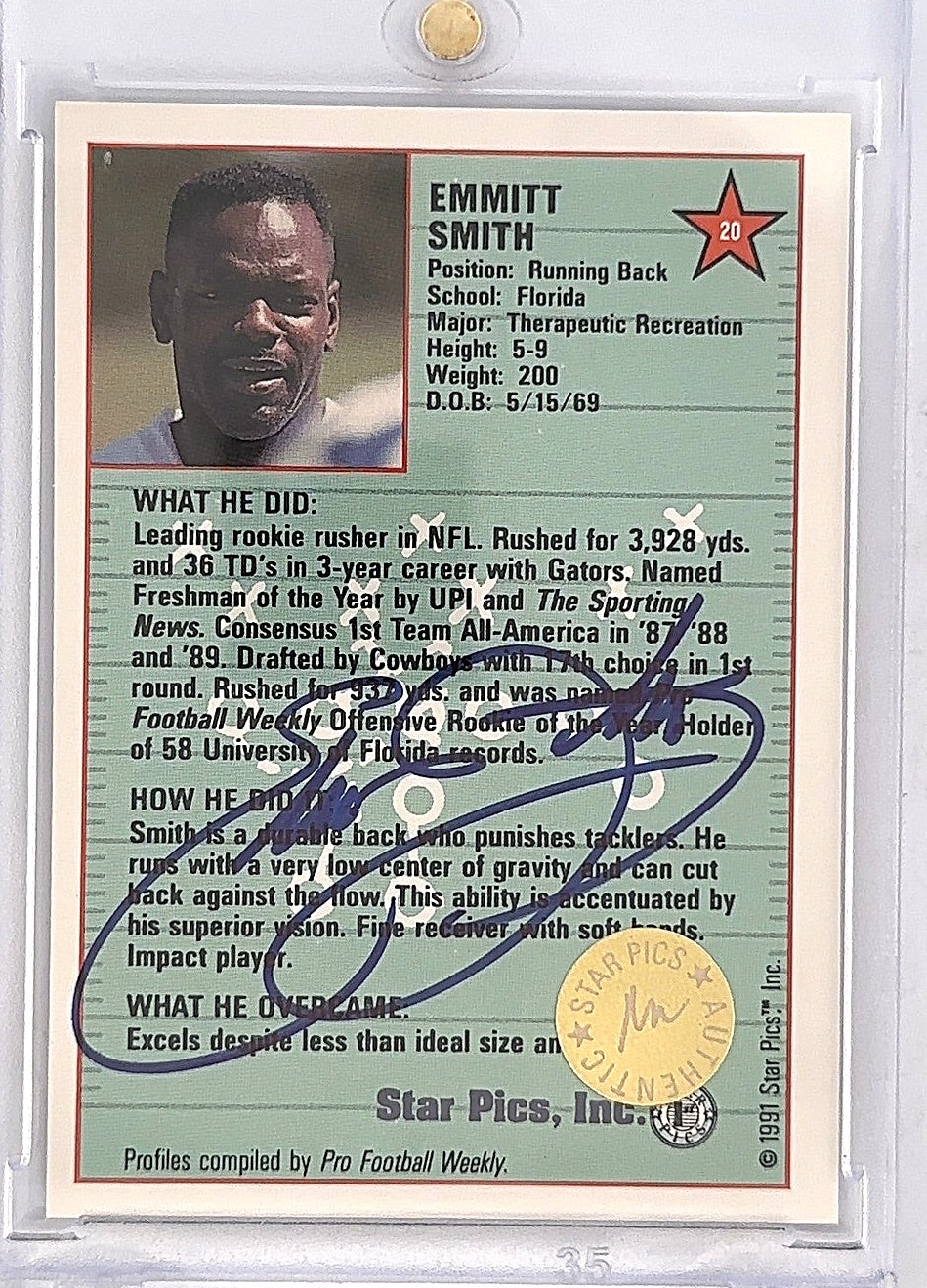 Emmitt Smith Star Pics Autograph — back
