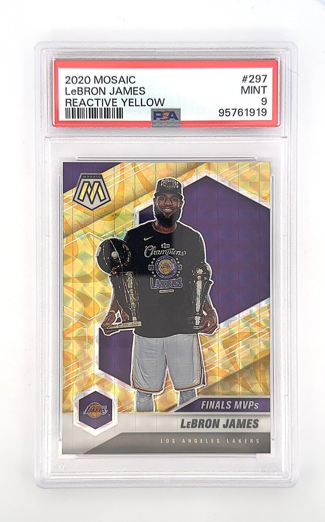 2020 Panini Mosaic LeBron James [Reactive Yellow] #297 PSA 9 — front