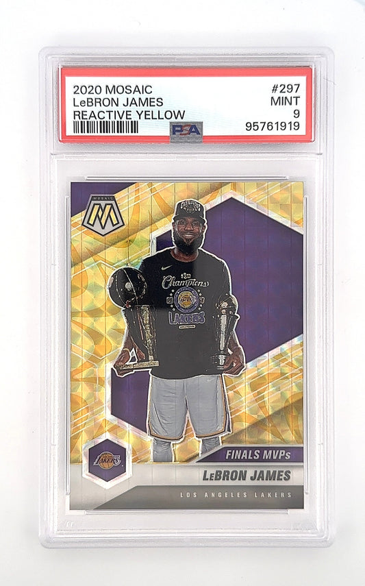 2020 Panini Mosaic LeBron James [Reactive Yellow] #297 PSA 9 — front
