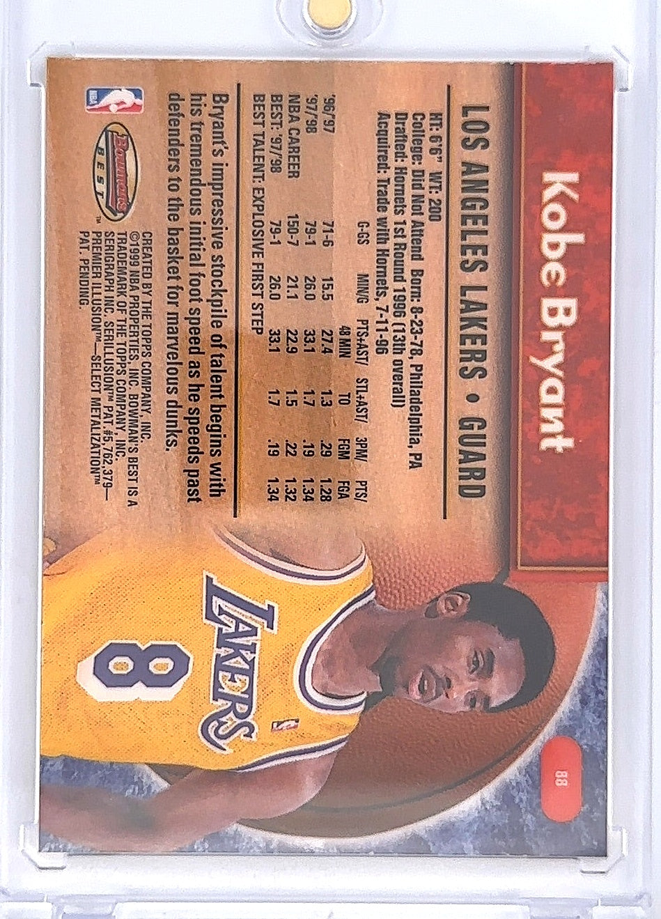 1998 Bowman's Best Kobe Bryant #88 — back