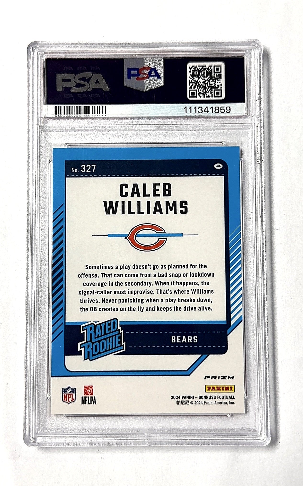 2024 Panini Donruss Caleb Williams [Red Wave Optic Preview Holo] #327 RC PSA 10 — back