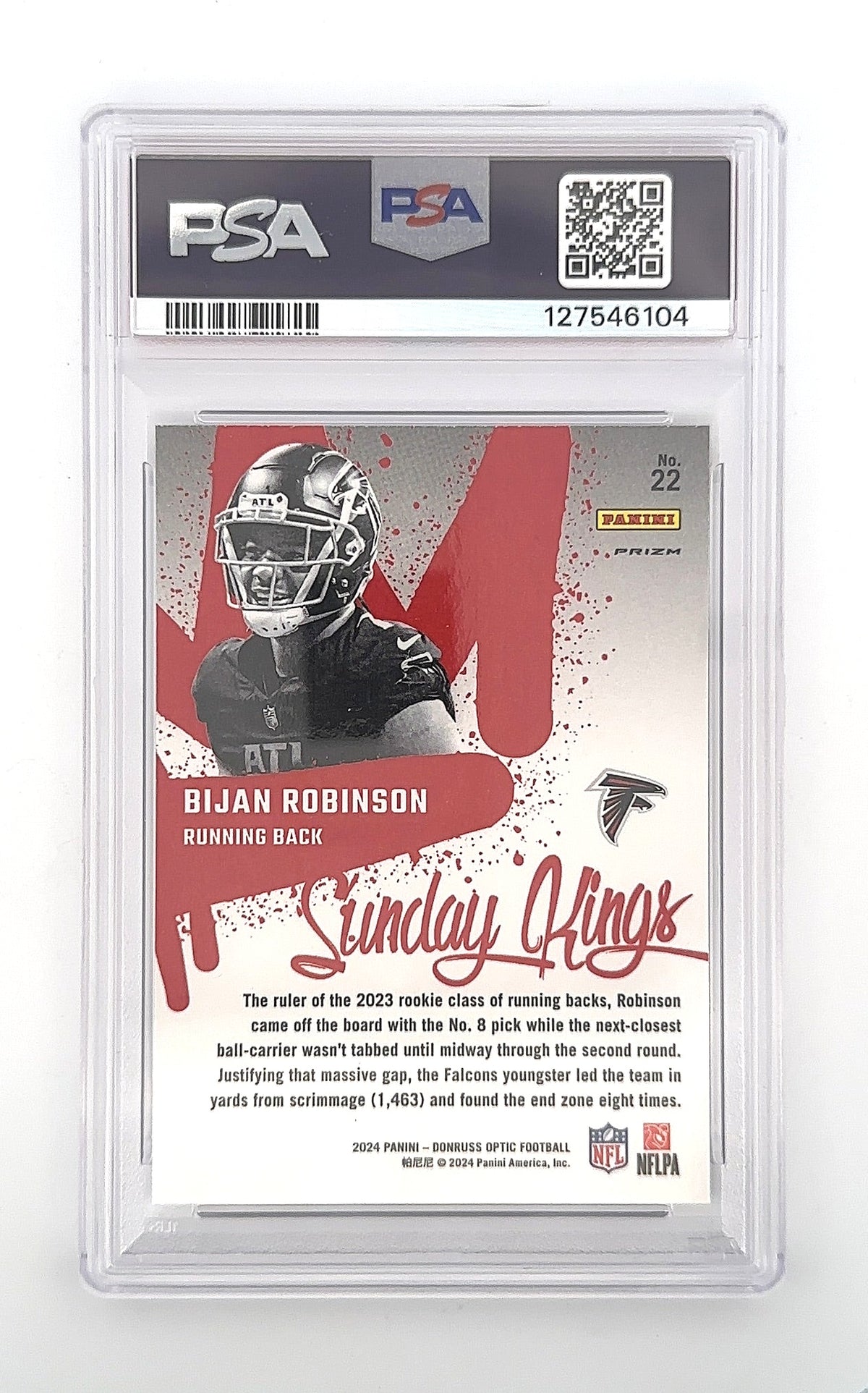 2024 Panini Donruss Optic Sunday Kings Bijan Robinson #22 PSA 9 — back
