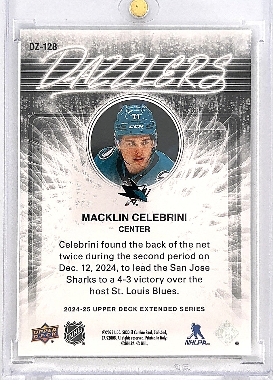 2024-25 Upper Deck Extended Series Macklin Celebrini Dazzlers DZ-128 — back