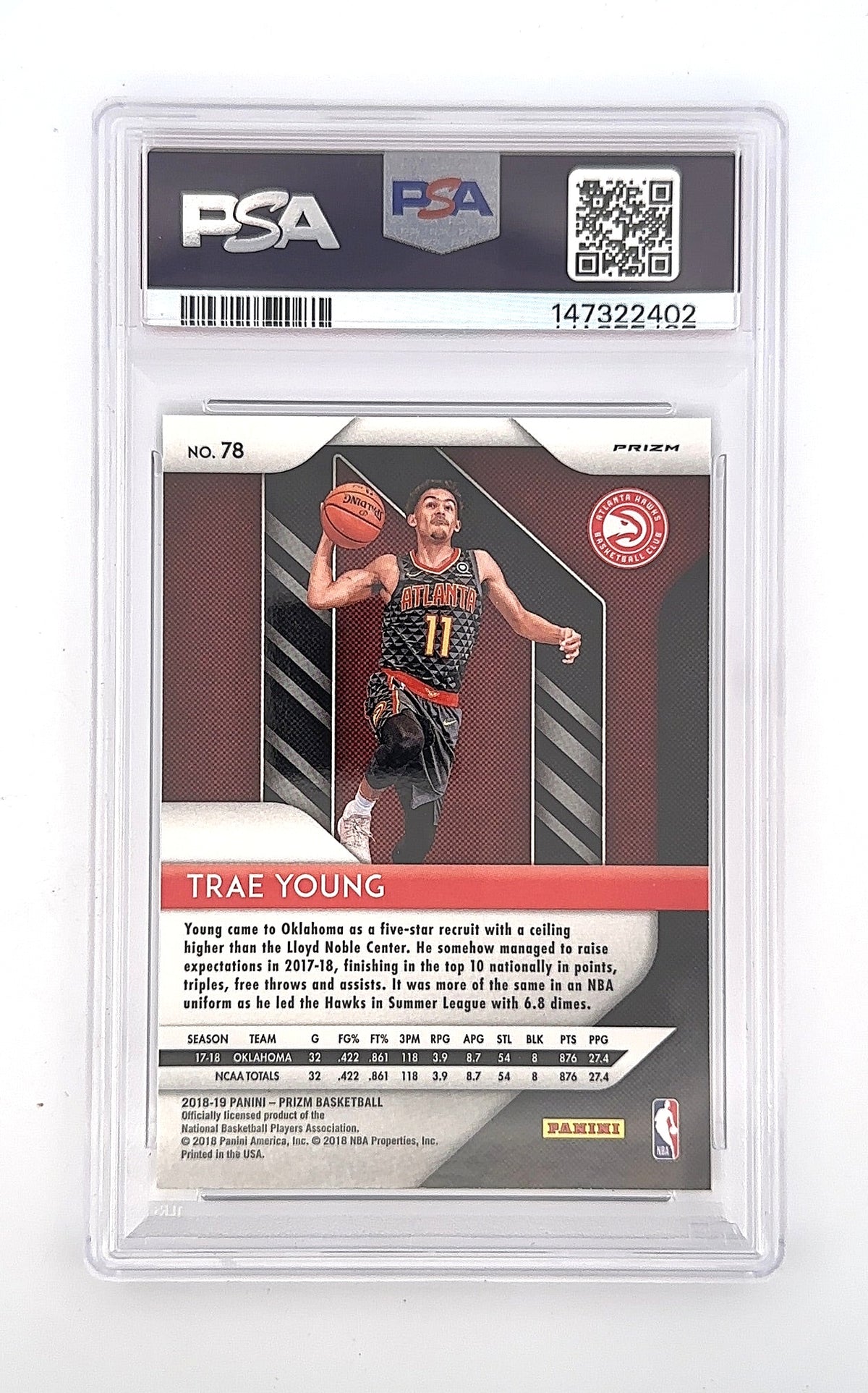 2018 Panini Prizm Trae Young [Silver Prizm] #78 PSA 10 — back